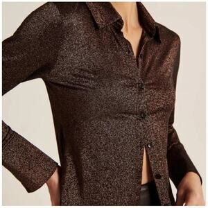 Abercrombie & Fitch Button Down Shirt Black Bronze Metallic 70s Style Top Sz S